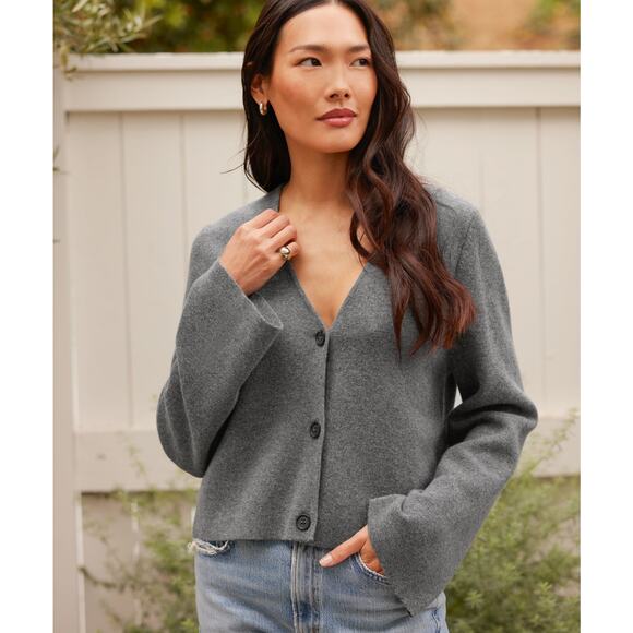 JENNI KAYNE Chelsea wool cashmere Cardigan Gray Derby XL - Picture 1 of 11